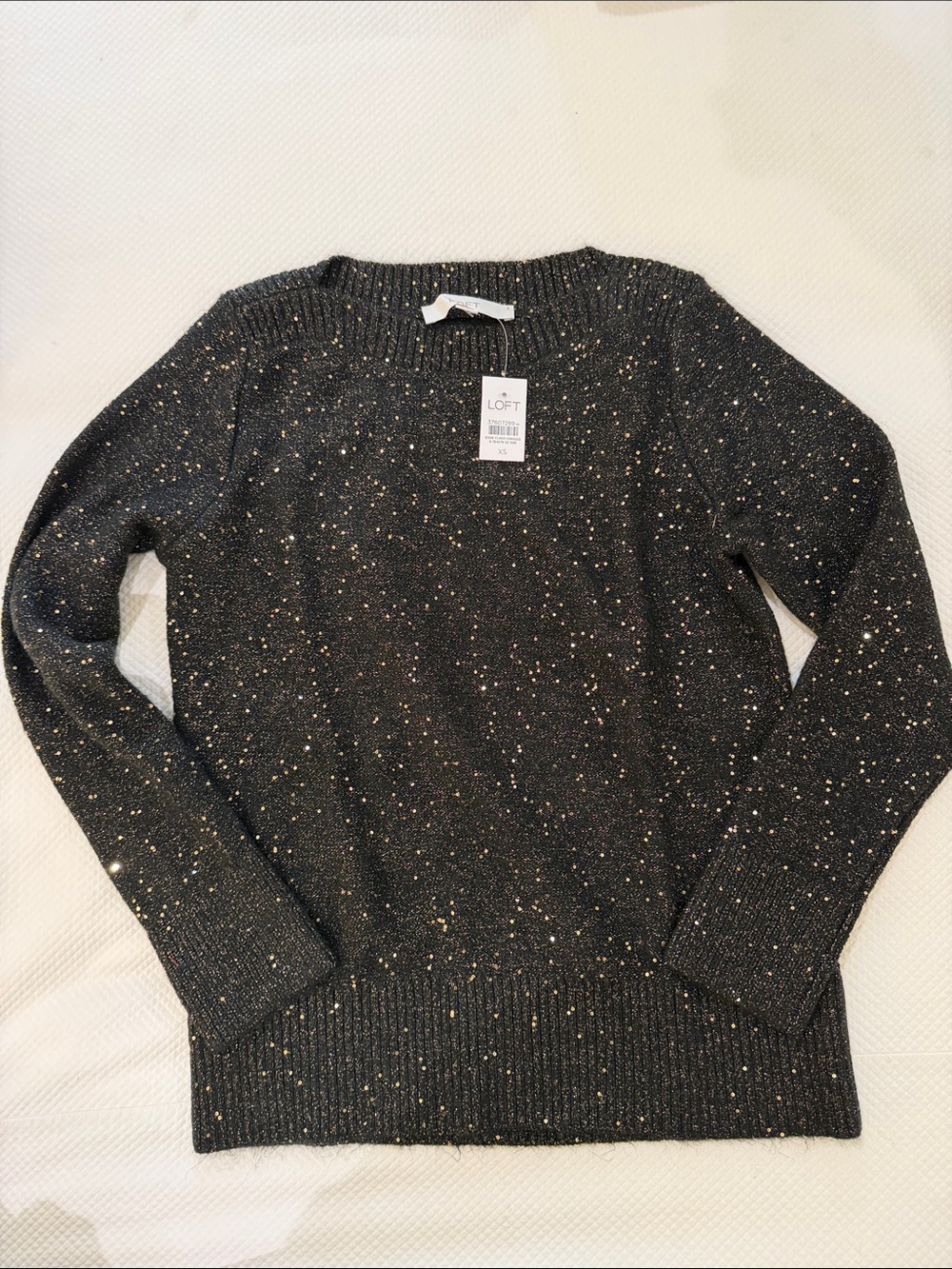 LOFT Black Crewneck Sweater with Gold Speckle